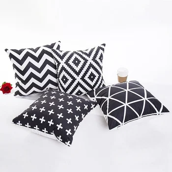 

4Pcs Geometric Pattern Cushion Cover Black White Soft Throw Pillow Cover Decorative Sofa Pillow Case Pillowcase