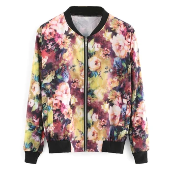 

New Autumn Women Bomber Jacket Vintage Sweet Floral Collar Long-sleeved Bomber Short Print Zipper Jacket Coats KH659609