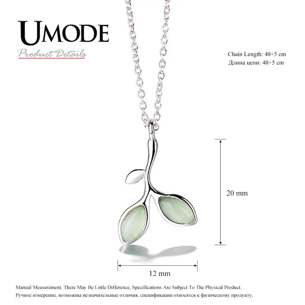UMODE Новое 925 пробы Серебряное простое зеленое ожерелье с подвеской для женщин Длинная цепочка серебряное 925 ювелирное изделие ALN0468