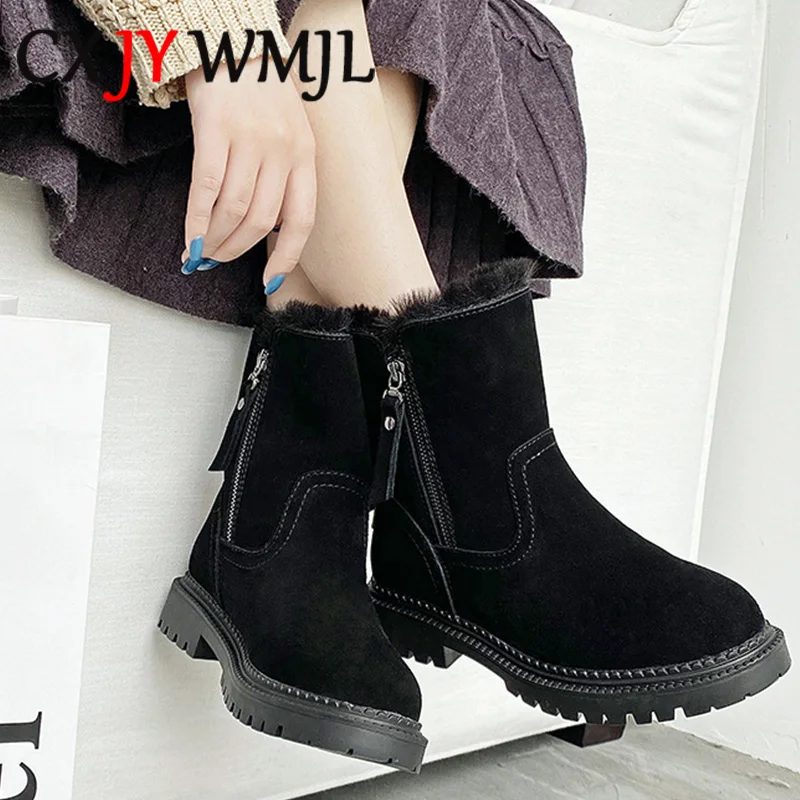 

2020 New Genuine Leather Snow Boots Women Winter Warm Fur Ankle Boots Fashion Ladies Cowhide Cotton Shoes Female Martin Booties
