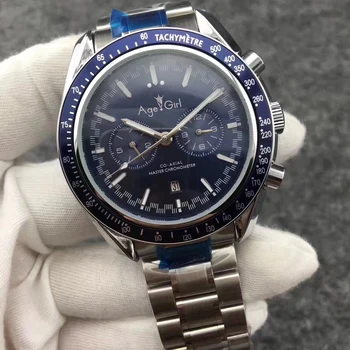 

Classic New Men Automatic Mechanical MoonWatch Stainless Steel Speed Black Blue Leather Ceramic Bezel Watches Dark Side AAA