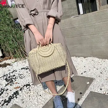 

Rattan Women Crossbody Shoulder Bag Woven Straw Summer Ladies Messenger Handbag Retro Women Rattan Shoulder Purse