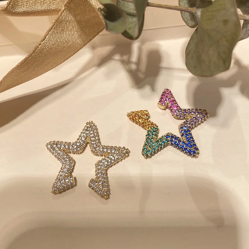 

Color Five-Pointed Star Ear Bone Clip Geometric Earrings Star Ear Clip Holiday Gift Star Zircon Rainbow Star Earring Jewelry