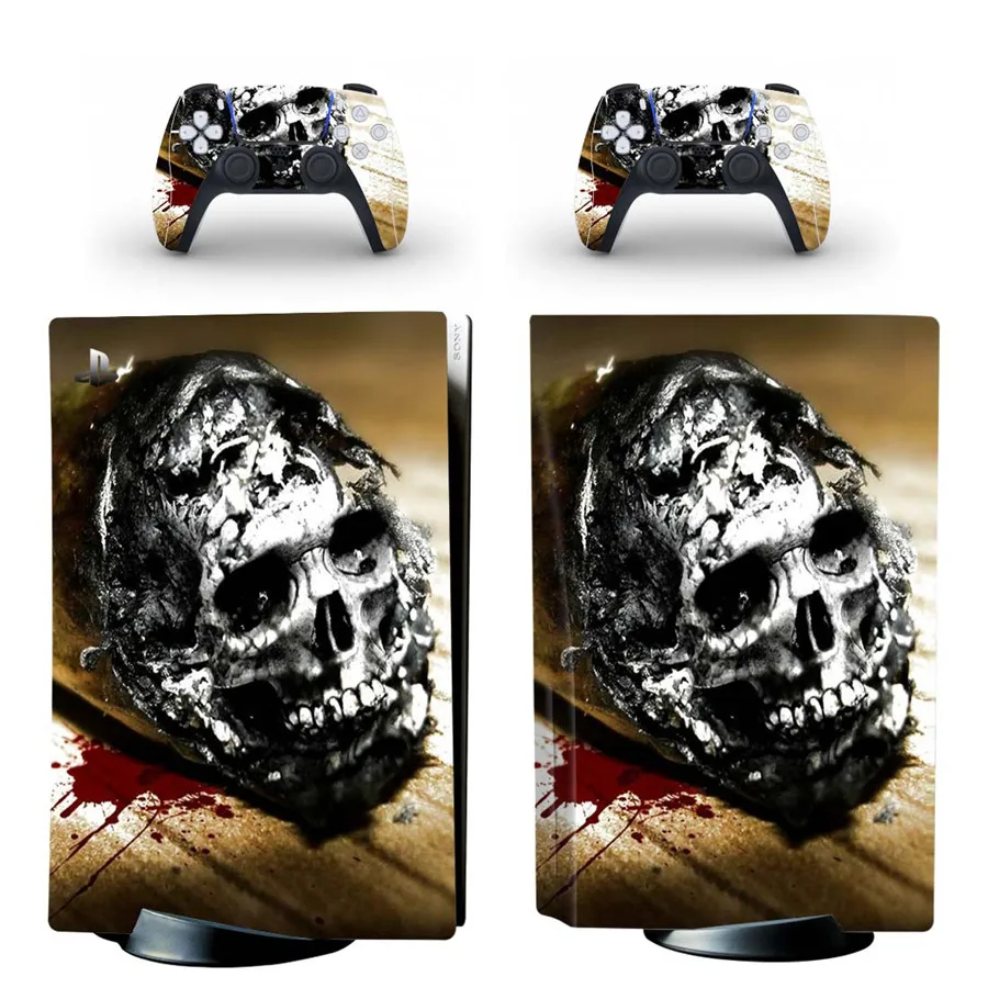 Skull Style PS5 Disc Edition Skin Sticker for Playstation 5 CD-Rom Version Console & 2 Controllers Decal Vinyl Protective Skins 