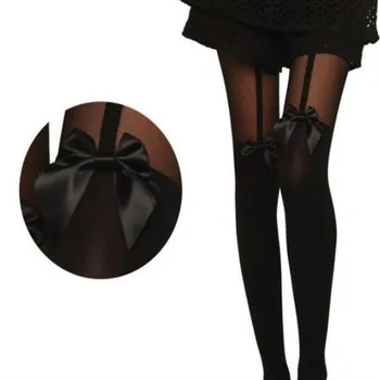 

New Sexy Women Bow Suspenders Pantyhose Stockings Black Boot Velvet Elastic Soft Cotton Over Knee Tights