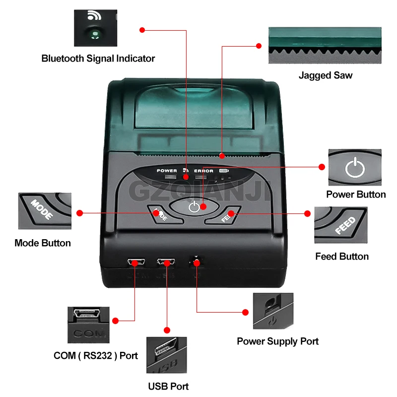 GZM5805 портативный мини термальный Bluetooth принтер 58 мм для Android iOS кассовый аппарат POS чековые принтеры билетов термопринтер