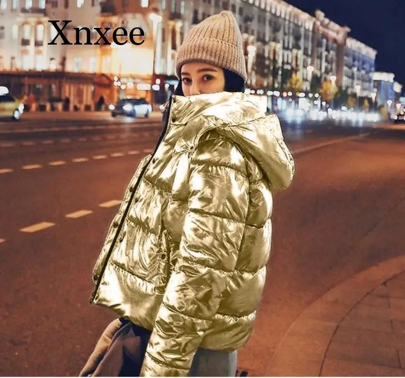 

cool Hot Sale Winter Thick Warm Parkas Coats Fashion Silver Hooded Pockets Padded Cotton Parkas Jackets Casual Female Outwear