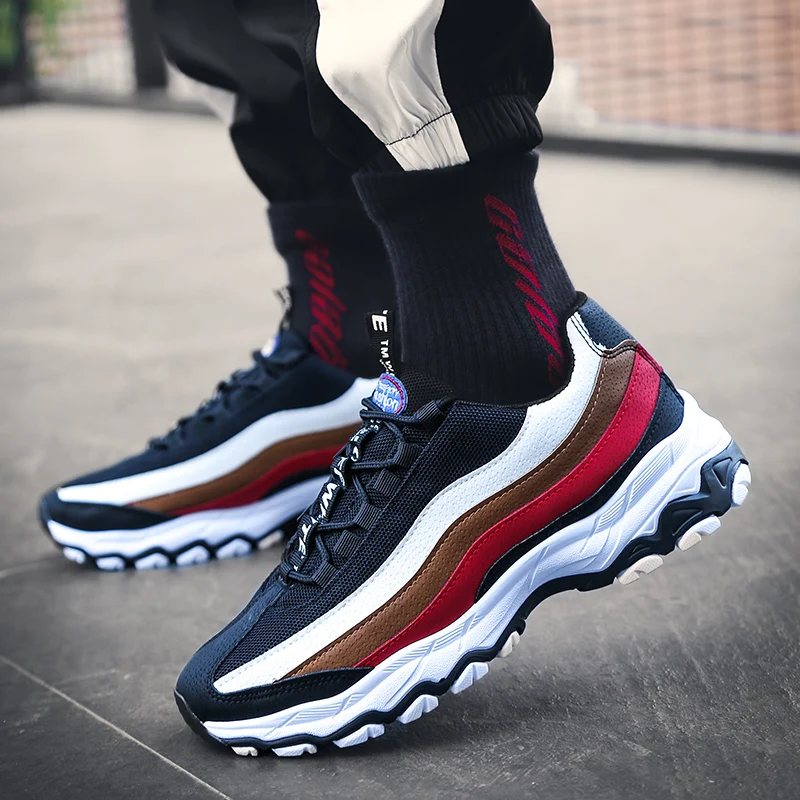 

2019 New Casual Shoes Men's High Quality Comfortable Sneakers Spring Autumn Breathable Fashion Striped Leather Mesh Man Shoes