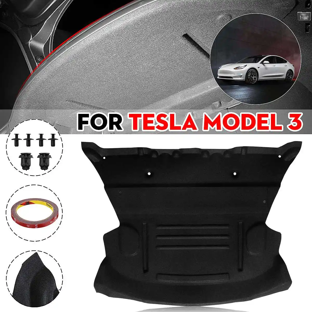 

Car Rear Trunk Soundproof Cotton Mat Sound Proof Deadening Protective Cover Sticker For Tesla Model 3
