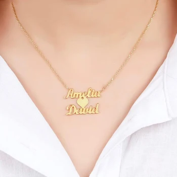 

Custom Double Names Necklace Personalized Customized Love Heart Link Chokers Necklaces Nameplate Couple Anniversary Jewelry Gift