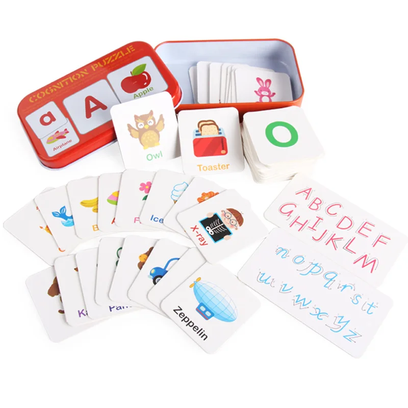 Baby Wooden Jigsaw Toy Fruit Animal Alphabet Preschool Education Puzzles with Graphic Literacy Cards Educational Toys