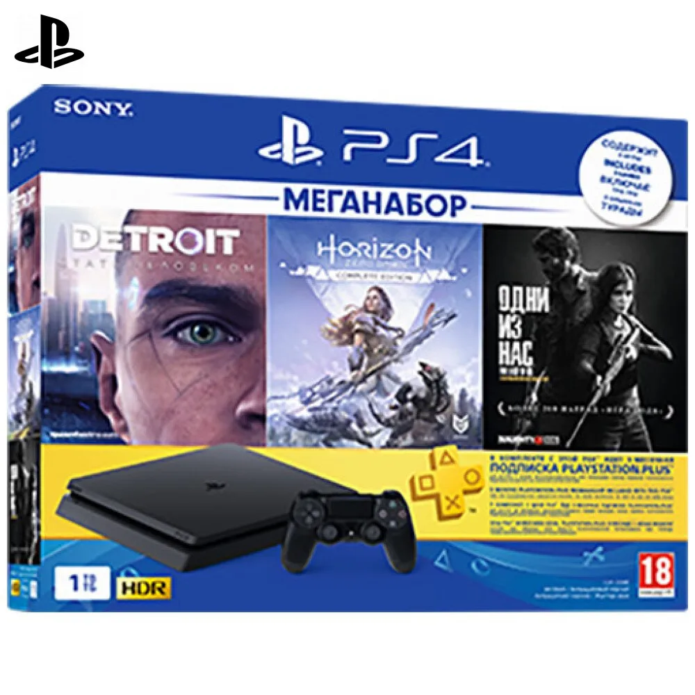 Комплект «Sony PlayStation 4 Slim (1TB) Black (CUH 2208B)» + игра «HZD» + игра «Detroit» + игра «TLOU» + PS Plus 3 мес.|Игровые консоли| | АлиЭкспресс