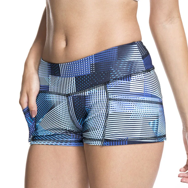 Women Pocket Sport Shorts Summer Printed Yoga Shorts High Elastic Dry Quick Wicking Gym Fitness Running Slim Shorts