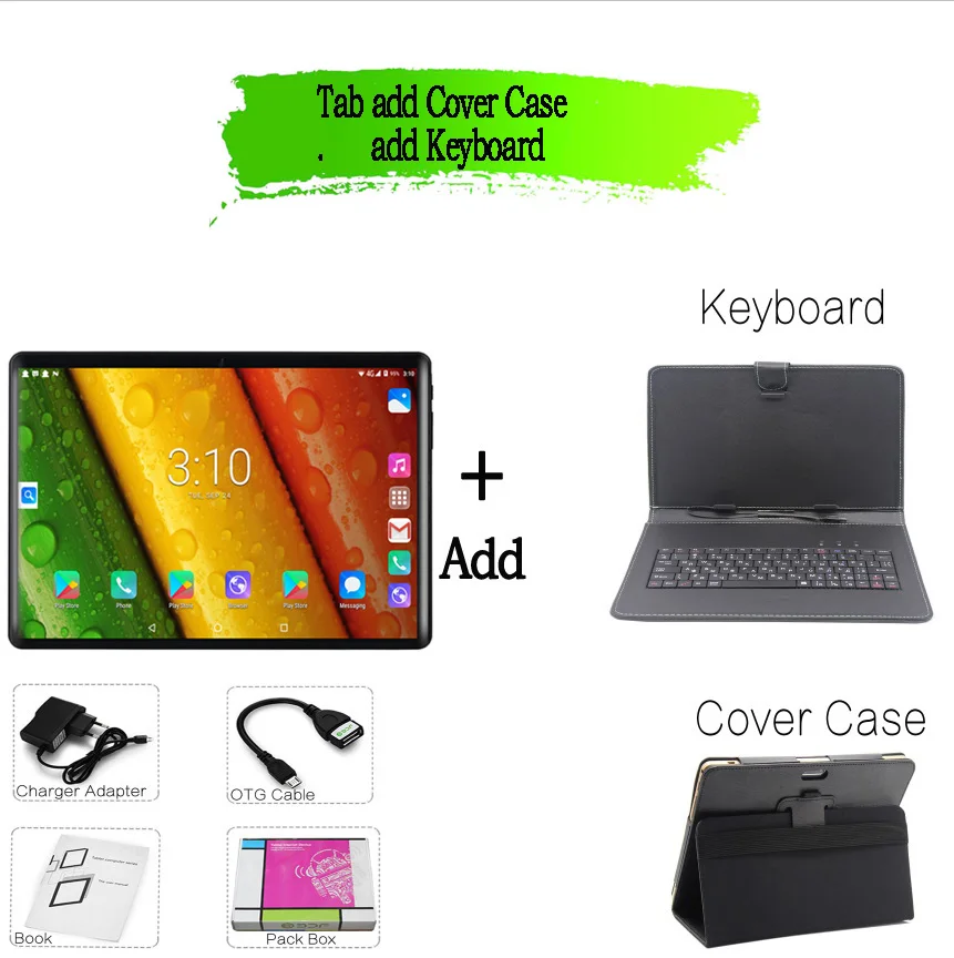 Планшетный ПК 10,1 дюймов Android 9,0 Планшеты 8 ГБ+ 128 ГБ десять ядер 3g 4g LTE телефонный звонок ips ПК планшет WiFi gps 10 дюймов планшеты - Комплект: Tab keyboard case