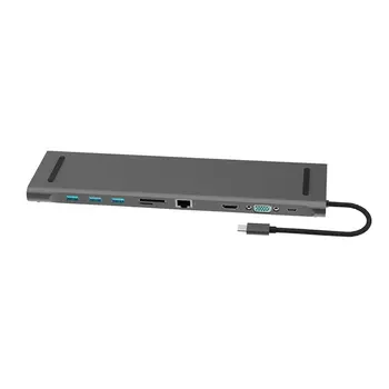 

10 in 1 Aluminium Alloy HUB 4K USB Type-C to USB 3.0 TF HDMI VGA RJ45 Mini DP Docking Station For MacBook ULTRA-BASIC