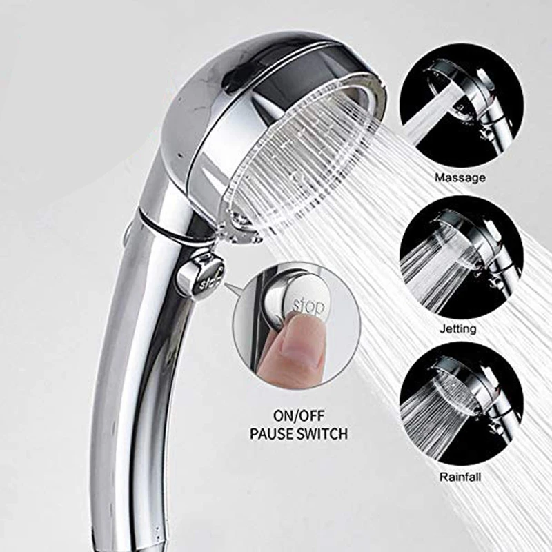 

High Pressure Handheld Shower Head with ON/Off Pause Switch 3-Settings Water Saving Showerhead, Chrome Finish Bathroom Shower Ac