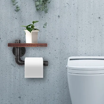 

Kitchen Bathroom Accessory Towel Hanging Toilet Paper Roll Holder Wall Fixed Cast Iron Wood Paper roll Hanger Hook