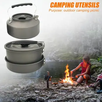 

Durable Outdoor Tableware Classic Delicate Outdoor Picnic Cookware Aluminum Soup Pot Fry Pan Kettle Bowel Rice Scoop Brush