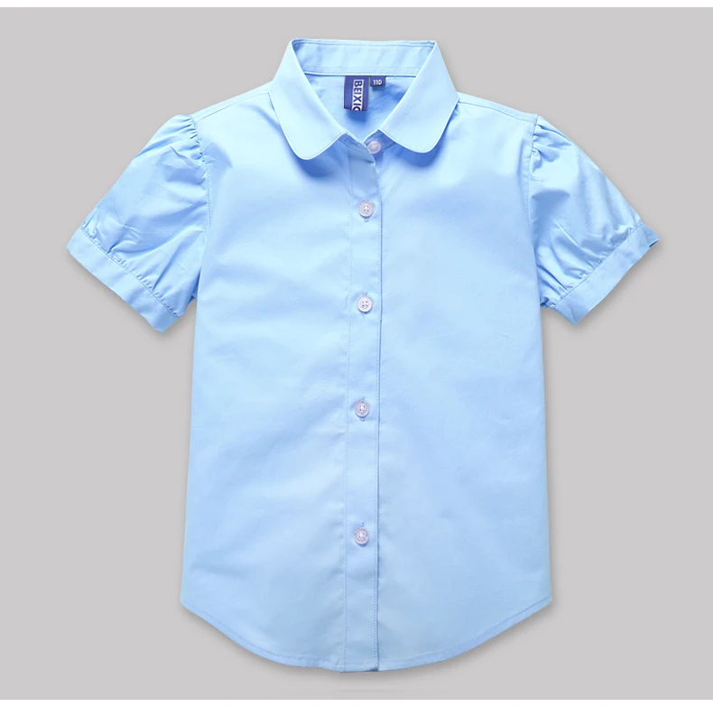 Белая рубашка для девочек белая рубашка с короткими рукавами среднего и большого размера для молодых студентов Детская рубашка из чистого хлопка с отложным воротником и круглым воротником