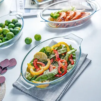 

Tempered Glass Plate Household Creative Baking Plate Rice Plate Vegetable Plate Oven Microwave Special Fish Plate Rectangular