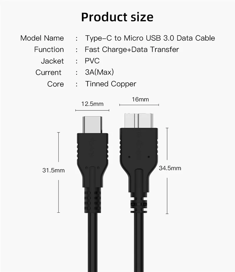 USB 3,1 type C к USB 3,0 Micro B Штекерный Кабельный соединитель быстрая Синхронизация данных Шнур для Macbook внешний жесткий диск ПК USB C кабель