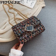 Твидовые сумки с отложным замком для женщин, шерстяная сумка через плечо с цепочкой, женские модные роскошные сумки-мессенджеры, дизайнерские сумки через плечо для девочек