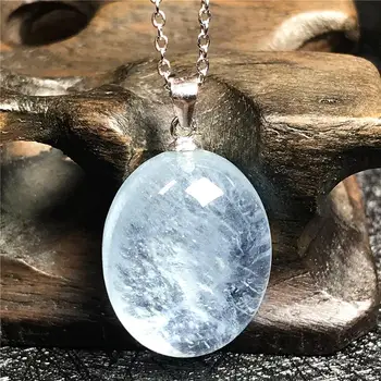 

Pendant Necklace Natural Ocean Blue Aquamarine Beads For Woman Man Crystal 20x16x10mm Oval Stone 925 Silver Chain Jewelry AAAAA