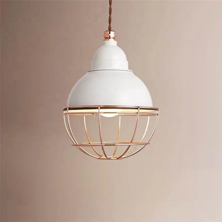 Vintage Industrial Lamp Antique White Iron Cage Pendant Light For Coffee Shop Lustre Pendente lamparas de techo colgante