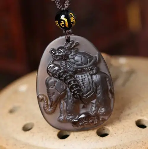 

Natural Ice Kinds Of Obsidian Pendant Lucky Turtle / Elephant Mascot Amulet Animal Statue Small Gift