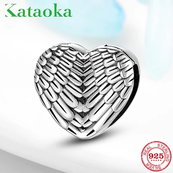 

Free fly feather wings Heart Shape Metal Bead for Women Jewelry Making 925 Sterling Silver Charm fit Reflections Bracelet Bangle