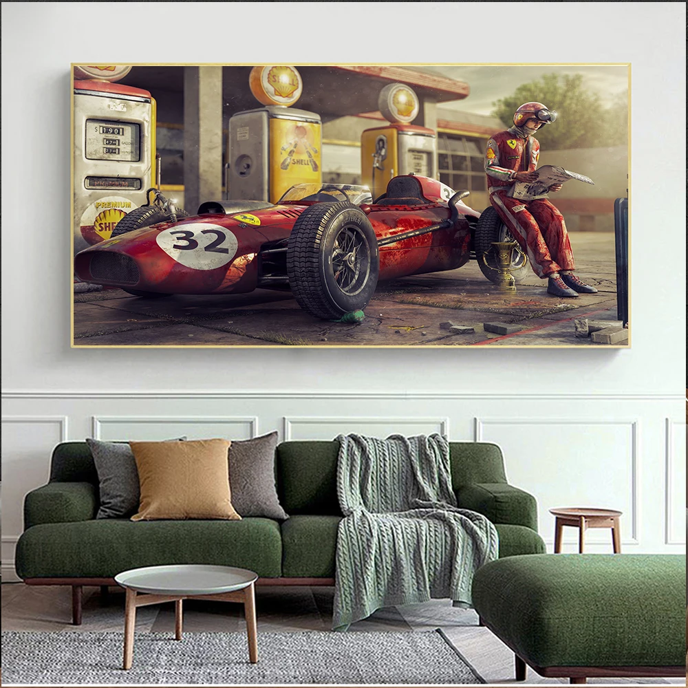 Gioco Vintage Car Poster And Print Ferrari Classic F1 Racing Car Canvas Painting Wall Art Murale Home Decor