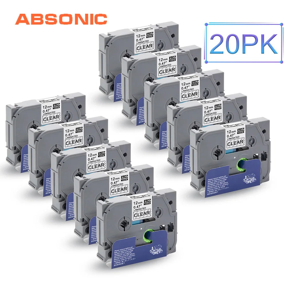 Absonic 20PCS TZe-131 TZ-131 Black on Clear Laminated Tape for Brother P-touch PT-D210 PT-H110 PT-P700 Tag Label Maker 12mm*8m | Компьютеры