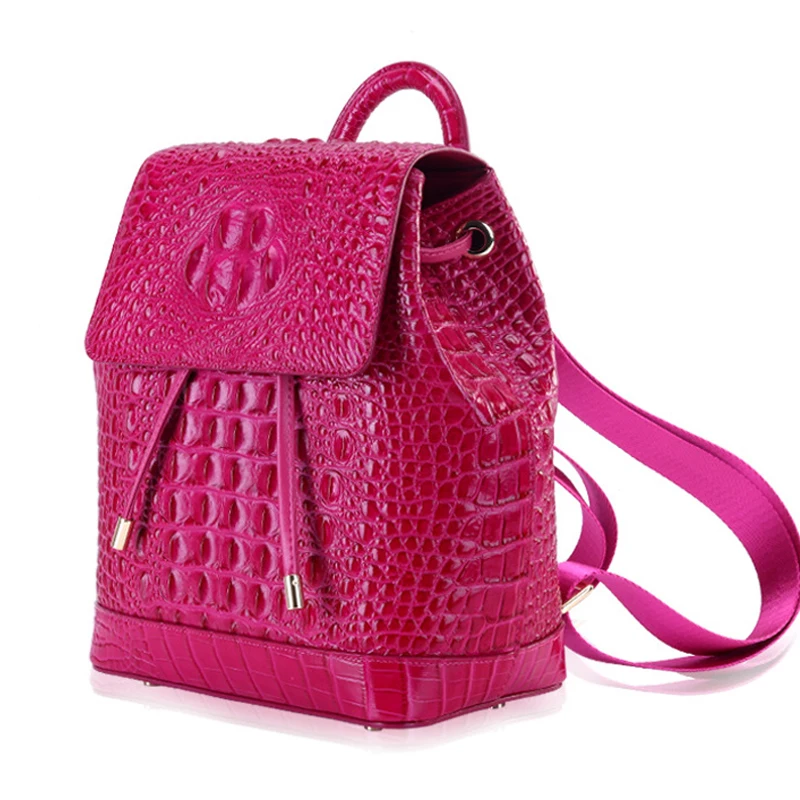 New Real Cowhide Crocodile Pattern Women Backpack Fashion Women Genuine Leather Backpack Luxury Famous Brand Female Bag 5