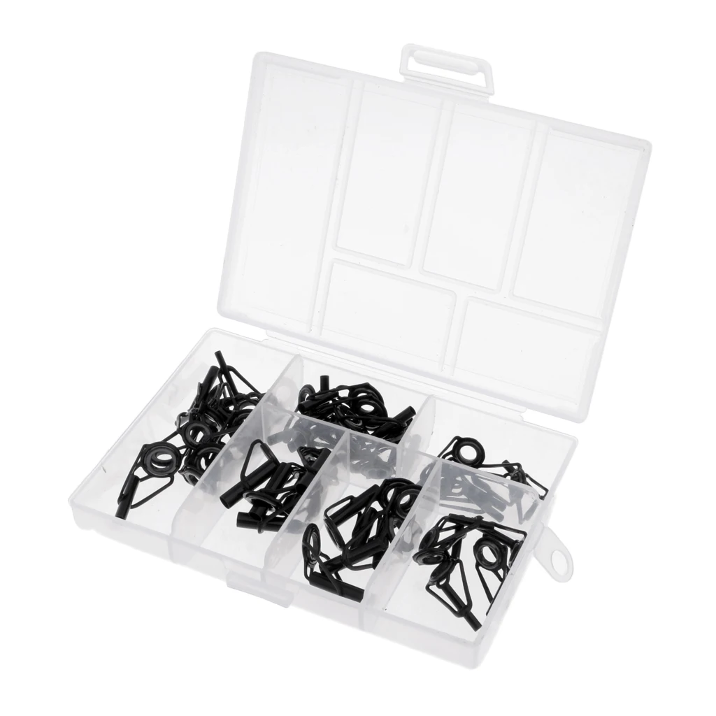 40Pcs/Box Fishing Rod Guides Replacement Tip Ring Ceramic Guide Eye Rings DIY Rod Building Repair Accessories Kit 