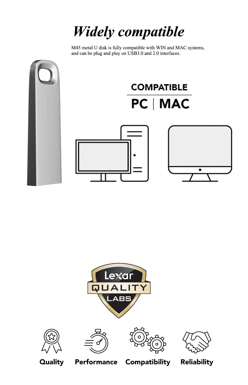 Lexar Cle USB 3,0 128 Гб 64 ГБ 32 ГБ металлический накопитель M45 Jump Drive Plus type C адаптер DJ DIY логотип 256 бит AES U диск дропшиппинг