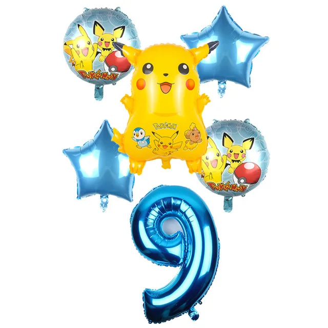 6PCS Новинка, 6 шт./партия, 32 дюйма, 1, 2, 3, 4, 5, 6, 7, 8, 9, цифровой шар с цифрами для дня рождения, воздушный шар с покемоном Пикачу, фольгированные воздушные шары, надувной шар - Цвет: 6PCS