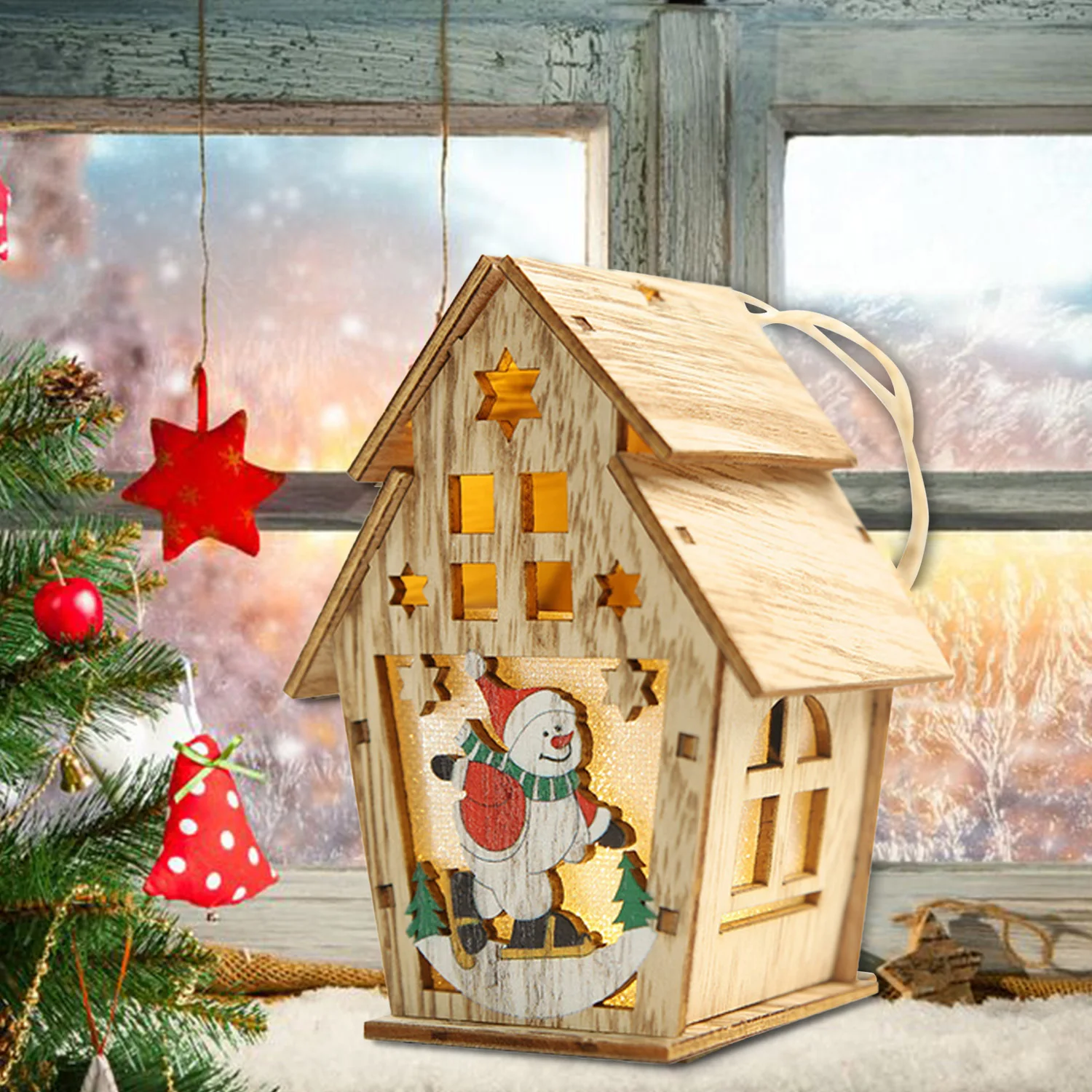 Behogar двухслойный деревянный дом Светодиодная лампа украшения для