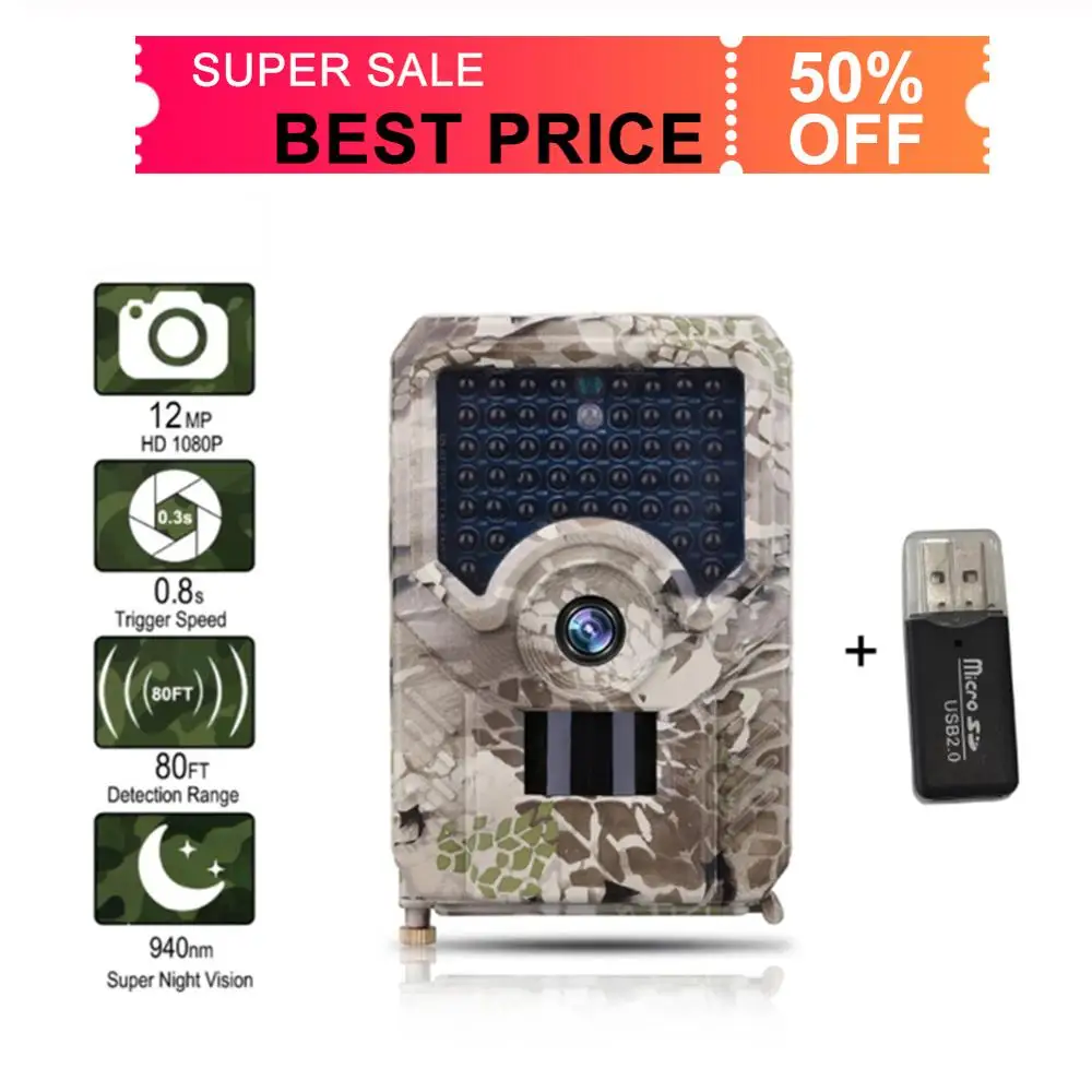 

50% OFF Hunting Trail Video Camera Photo Trap 12MP Wildlife Night Vision 120 Degree Wildlife Scouting Game PR-200 HD 1080p
