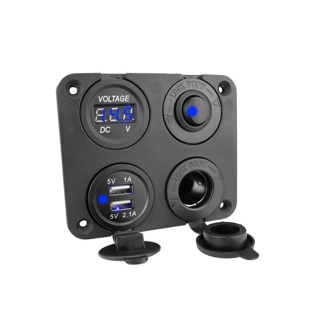 Boat Marine Car Dual USB Charger 4 Gang 12V Boat Switch Panel With Cigarette Lighter Socket On-Off Toggle Rocker Switch