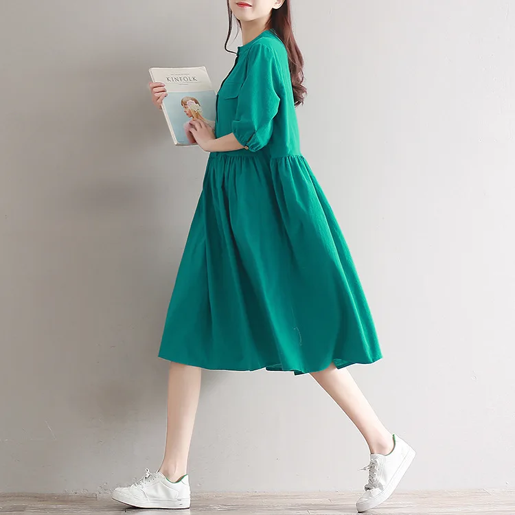 

Maternity Clothes 2019 Summer New Style Cotton Linen Stand Collar Loose And Plus-sized Pregnant Women Dress Can Open Buckle Nurs