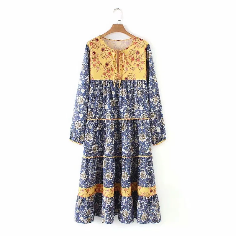 

2019 New Products INS Europe And America Women's Dress Joint Floral Printed Dress