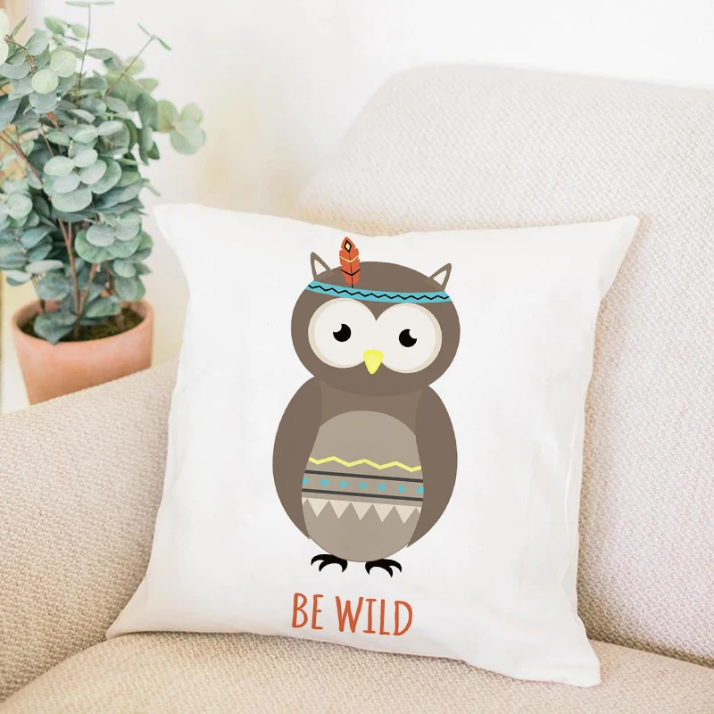 Be Brave/clever Bear Fox Giraffe Pillow Case Decor Cute Animal Cushion Cover for Sofa Bear Soft Pillowcase 45x45cm