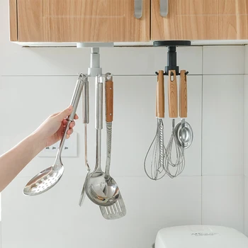 

2020 New Home-free Wall Mount Hooks Multi-use Cup Towel Kitchenware Hook Free Perforated Rotary Retractable Storage Holders