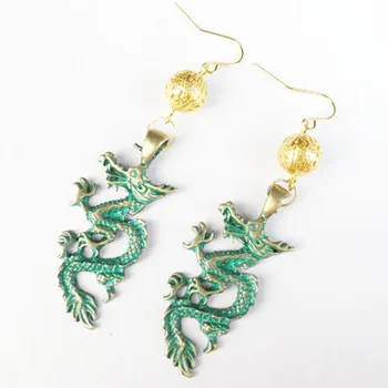 

Crved Brass Bronze Dragon Tibetan Golden Ball Pendant Bead Earring LSEH1341