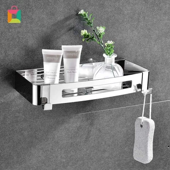

Stainless Steel No Drilling Shower Shelves Wall-mounted Storage Rack Bathroom Shelf Adhesive Storage Basket Cozy