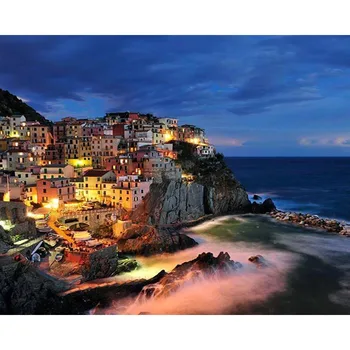 

Oil Painting By Number Seaside City Landscape Drawing DIY Kits 40x50 Frame On Canvas Night Coloring Picture Home Decor Wall Art
