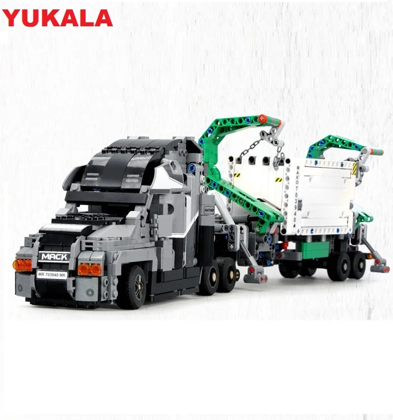 YUKALA, 1202 шт., Technic Mack Anthem, совместимая с автомобилем, модель контейнера, строительные блоки для мальчиков, подарки на день рождения, детские игрушки