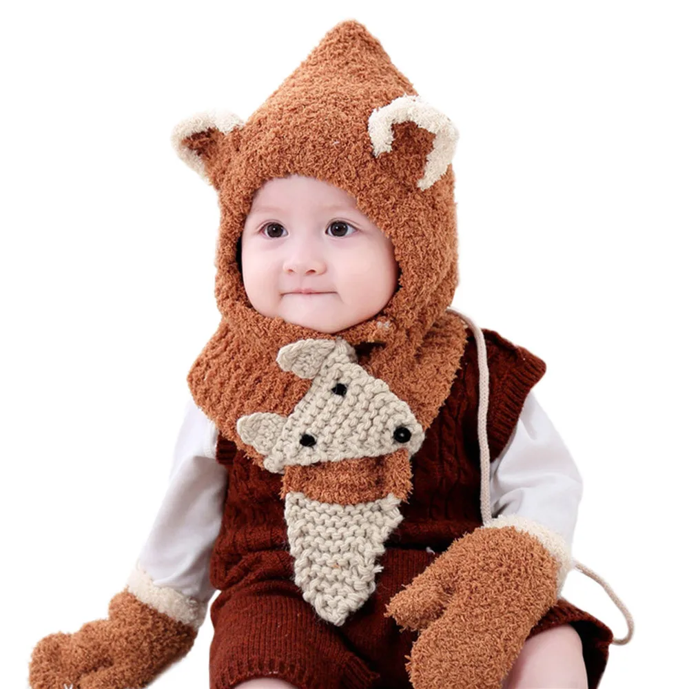 TELOTUNY baby yoda, костюм из акрилового волокна для детей от 6 месяцев до 3 лет, для малышей, детей, зимняя вязаная шапка, шапка, шарф, перчатки, комплект - Цвет: Coffee