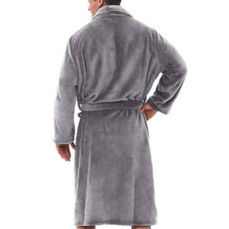 New Hot Mens Winter Warm Plush Lengthened Shawl Bathrobe Home Shower Clothes Long Robe Coat YAA99