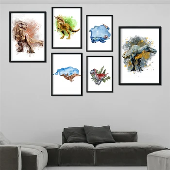 

Cartoon animal dinosaur watercolor wall art nordic picture Nursery Kids Room Home Decor Art Decor posters canvas painting M506